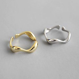 NEW Silver Gold Resizable Smooth Irregular Waves Gold Color Ring